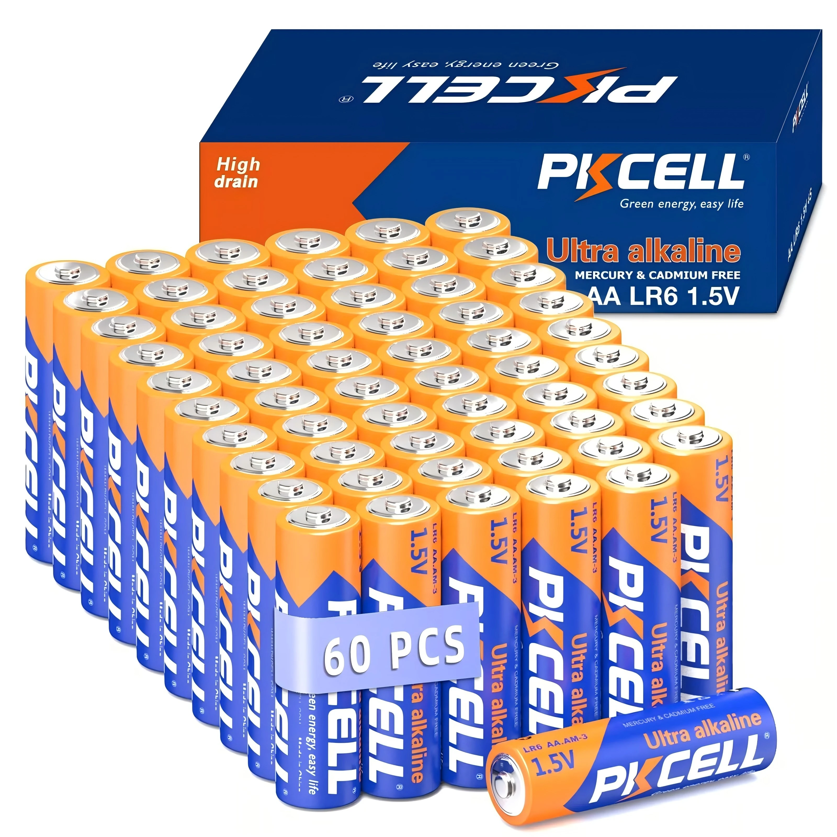 60PC PKCELL LR6 AA 1.5V E91 MN1500 Alkaline Batteries Long Lasting Dry Batteries for Keyboards Flashlights and Various Devices