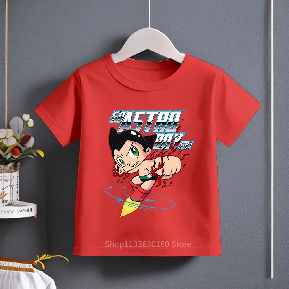 2024 Summer New Astro Boy Cartoon Print T-shirt Boys Girls Cotton Stylish Trendy Cute Kids Short Sleeve Top Apparel