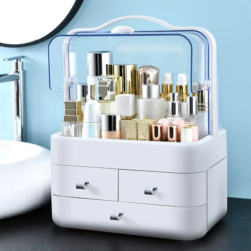 

NEW Cosmetics Receiving Box Dust-Proof Desktop Makeup Organizer with Drawer for Skin Care Products Household Storage Box Shelf