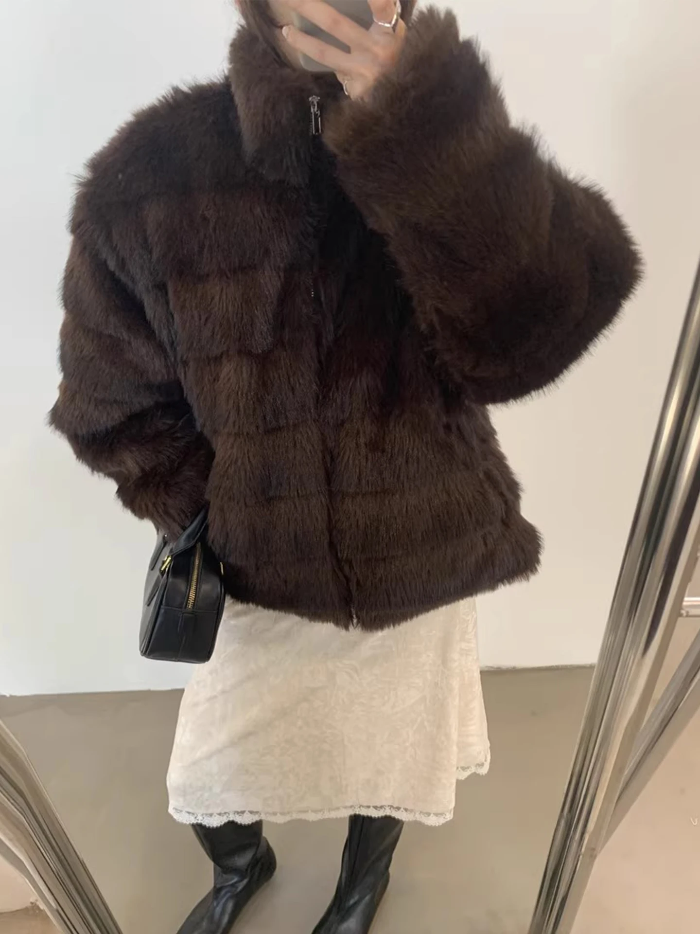 معطف فرو المنك المزيف ذو الملمس المزيف للنساء للخريف والشتاء عتيق بياقة واقفة ملابس قطنية دافئة متعددة الاستخدامات