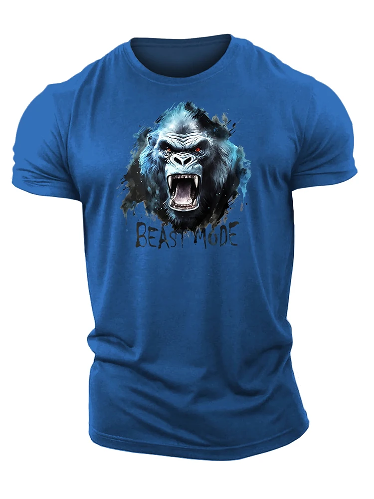 3D Printing Gorilla Beast Mode - Gym T-Shirt High Quality Cotton Casual Men's Short Sleeves Top Muscle Man Tough Guy T-Shirt