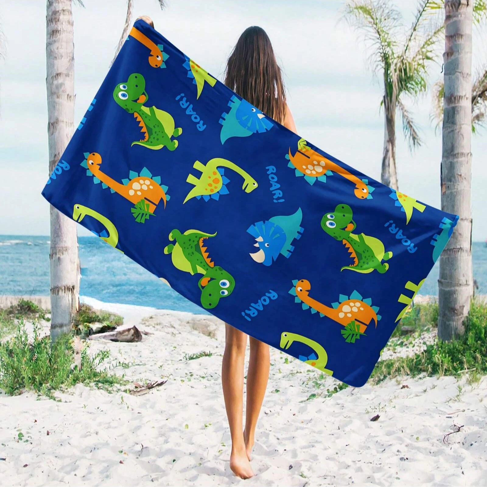 1pc Dinosaur Pattern Large Beach Towel/Ultra-Fine Fiber Beach Towel/Sports Towel, Simple Style Soft Beach Towel, Suitable