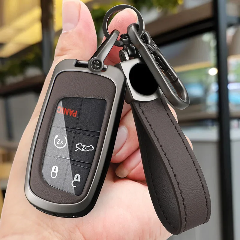 Zinc Alloy Leather Car Key Case Cover for Jeep Grand Cherokee Renegade Fiat Freemont Dodge Charger Challenger Durango Journey