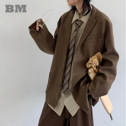 Japanese Vintage Preppy Blazer Men Women Clothing Kpop Plaid Jacket Korean Fashion Hip Hop Couple Coat Unisex Oversize Jackets