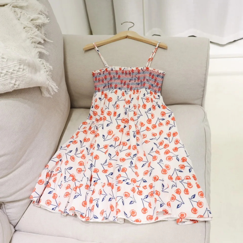 

Детское платье для девочек с принтом вишневого узора, без рукавов, с ручной вышивкой