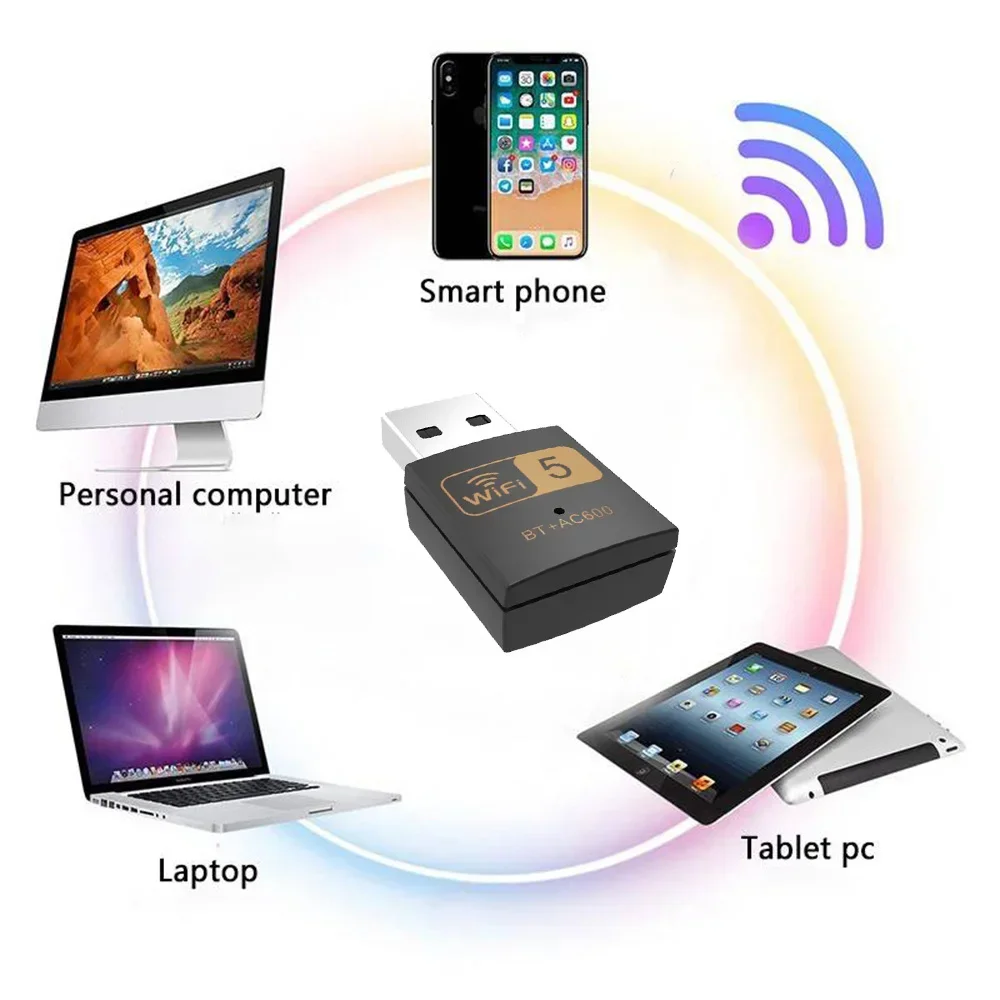 محول USB لاسلكي عالي الكسب 600 ميجابت في الثانية، محول واي فاي دونجل متوافق مع بلوتوث، محول USB واي فاي لاسلكي