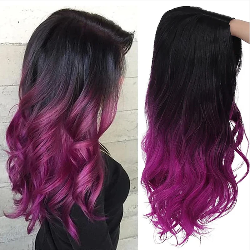 

HAIRJOY Synthetic Hair Wigs Women Long Wavy Wig Black Purple Ombre Curly Wig Soccer Party Wig
