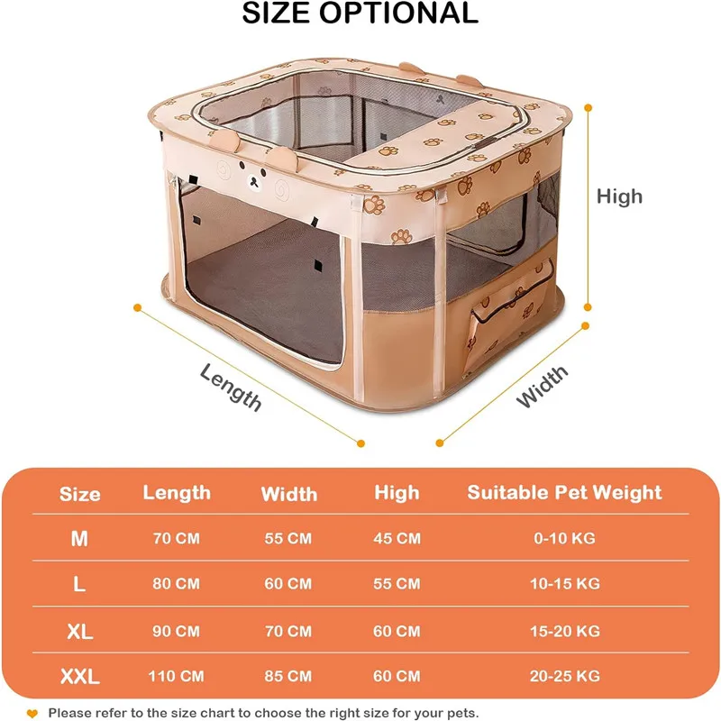 Foldable Pet Pen Dog Crate Portable Playpen for Dog Puppy Cats Top Removable Zipper Mesh Dog Cat Tent Kennel with Carrying bag