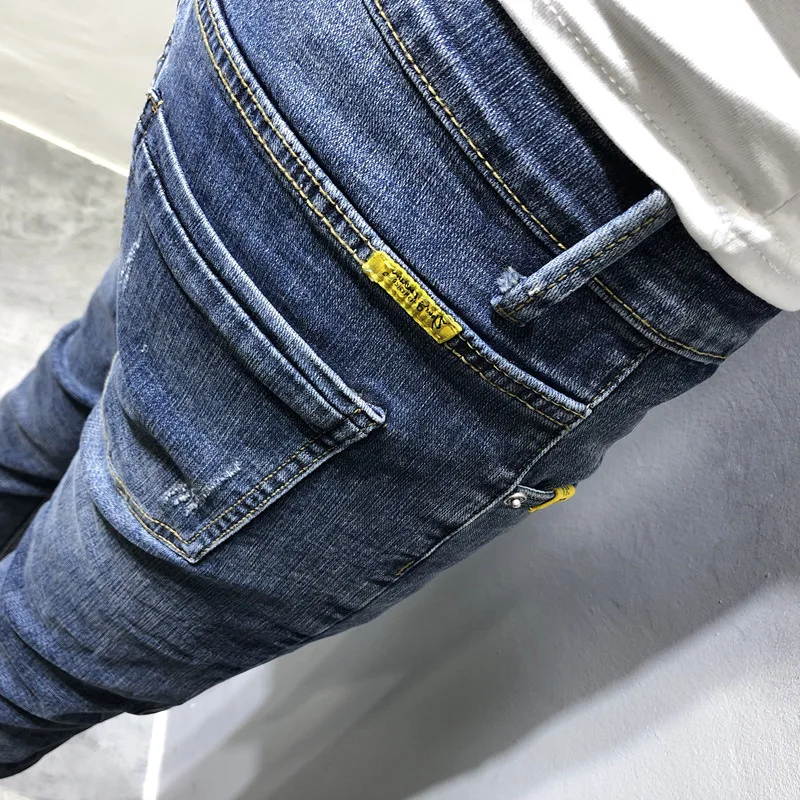 Fashion Korean Little Feet Skinny Jeans Men Cowboy Teenagers Stretch Blue Pants Slim Streetwear Men Pencil Pants Jeans for Men