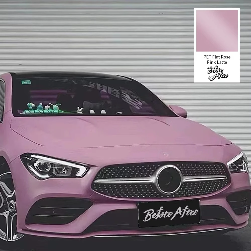 Factory Price Vinyl Car Decoration Film High Quality Iridescence Foil Printable Wrap Vinyl Car Film PET Flat Rose Pink Latte