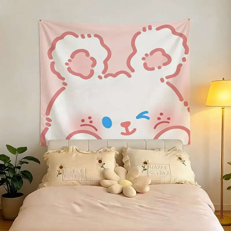 VIKAMA Light Pink Soft Cute Blinking Cloud Bear Cartoon Tapestry Background Hanging Cloth Ins Girl Cute Room Decoration