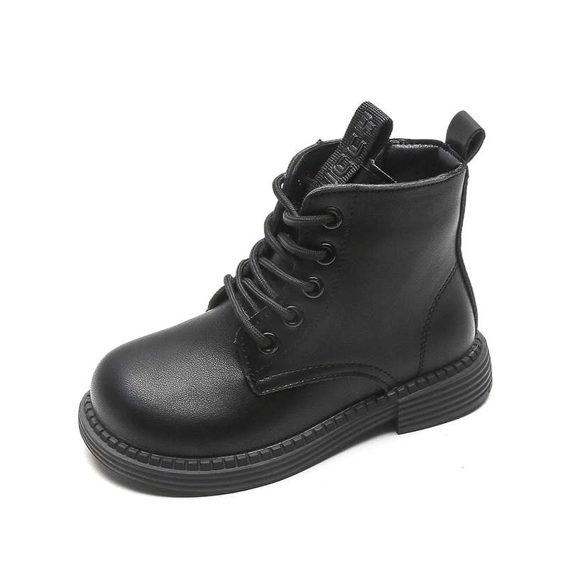 2024 New Fashion Girls Leather Boots Simple Non-slip Britain Style Children Leather Kids Boys Boot Retro Versatile Soft