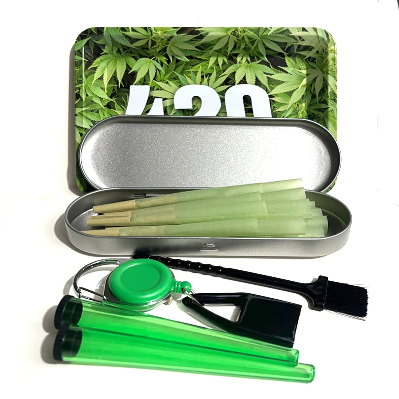 Kit de paquete de bandejas rodantes de 26 piezas: juego de lata de metal CON bandeja rodante negra, tarjetas y tubos, molinillo de hierbas, regalo de viaje para hombres/