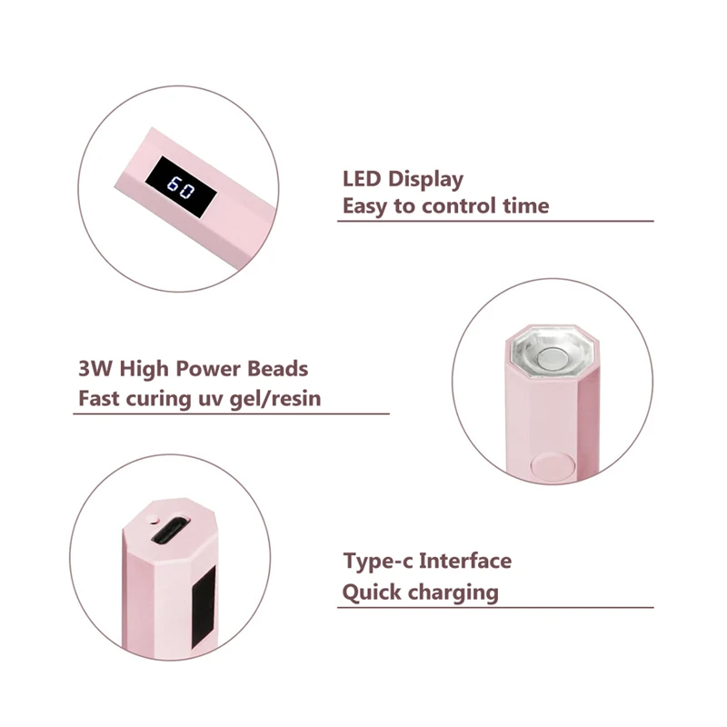 UV Led Nail Lamp Mini Sun UV Cure Lamp Rechargeable Cordless Mini Nail Dryer UV Light Led Lamp for Nails Gel and Resin Curing