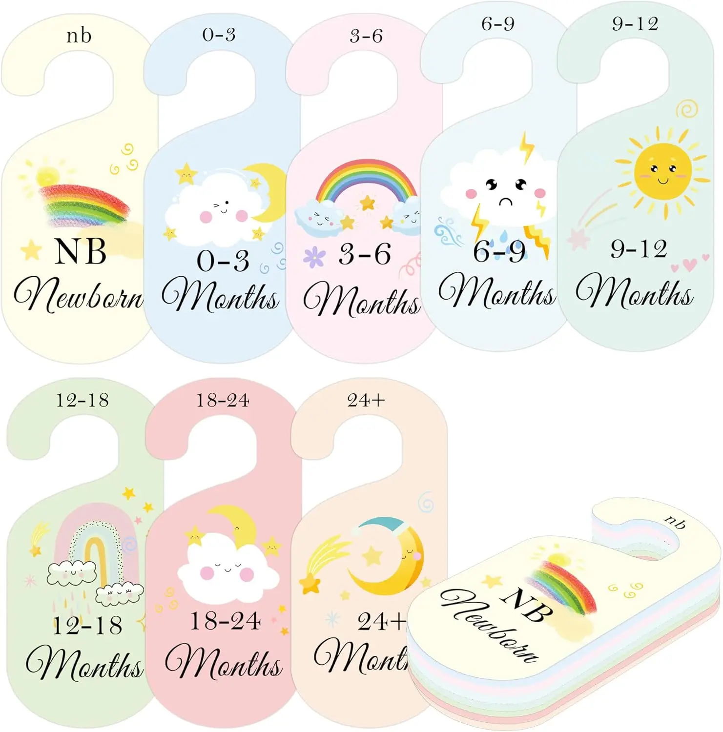 8 Paket Pembagi Lemari Bayi Motif Tanaman Cat Air Pengatur Pakaian Gantungan Berwarna Dua Sisi untuk Bayi Baru Lahir hingga 24 Bulan (Pelangi)