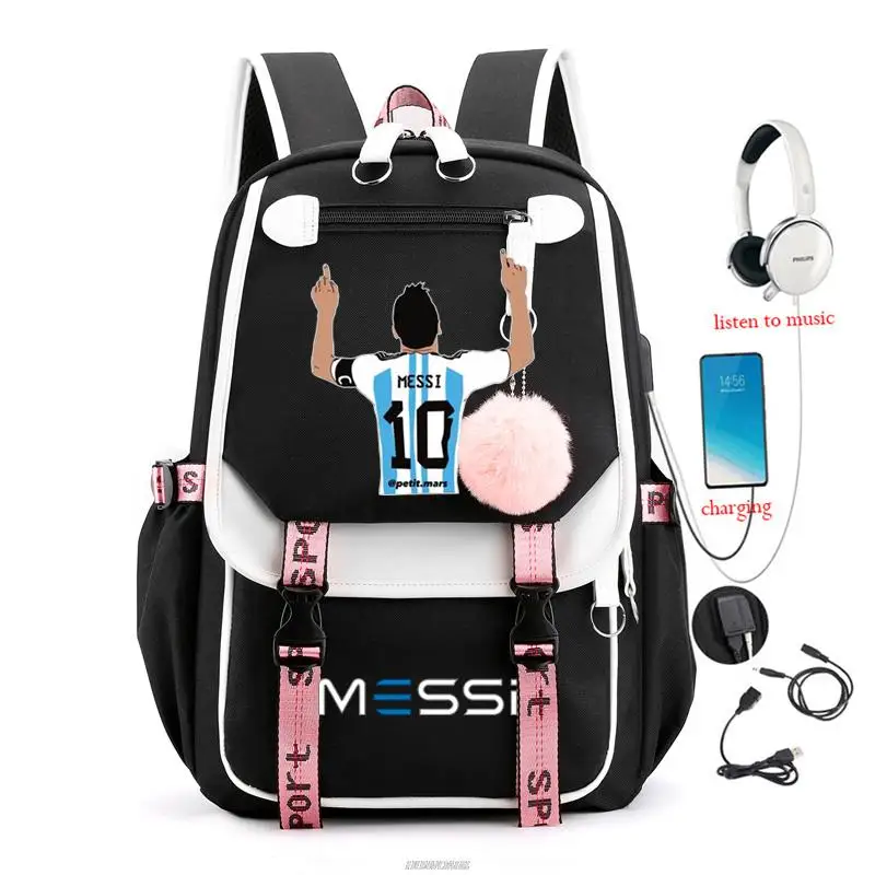 Messi Rucksack rechargeable USB business computer Schoolbag Casual Backpack Senior High School Student Schoolbag