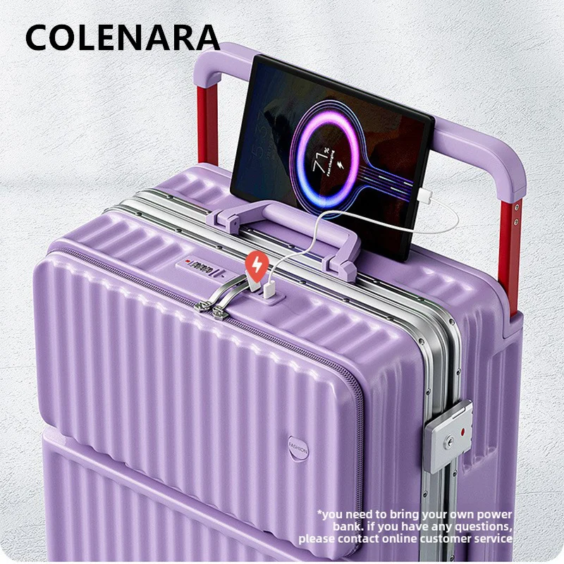 COLENARA USB Charging Suitcase Front Opening Boarding Case Laptop Trolley Case 20