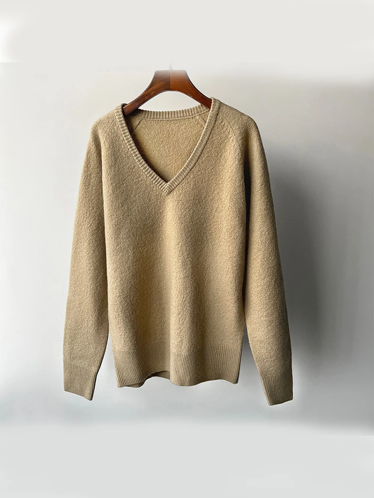 To*tem* Autumn/Winter Women Pullover Wool Plus Size V-Neck Full Sleeve Casual Elastic Loose Sweater Minimalism High Quality