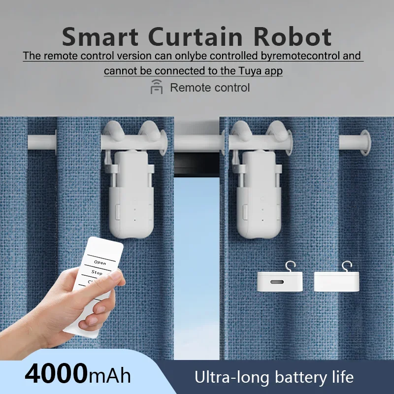 

RF Remote Control Electric Curtain Motor Silent 3-in-1 I/U/Roman Rod Track Automatic DIY Motorized Curtain Driver Home Accessory