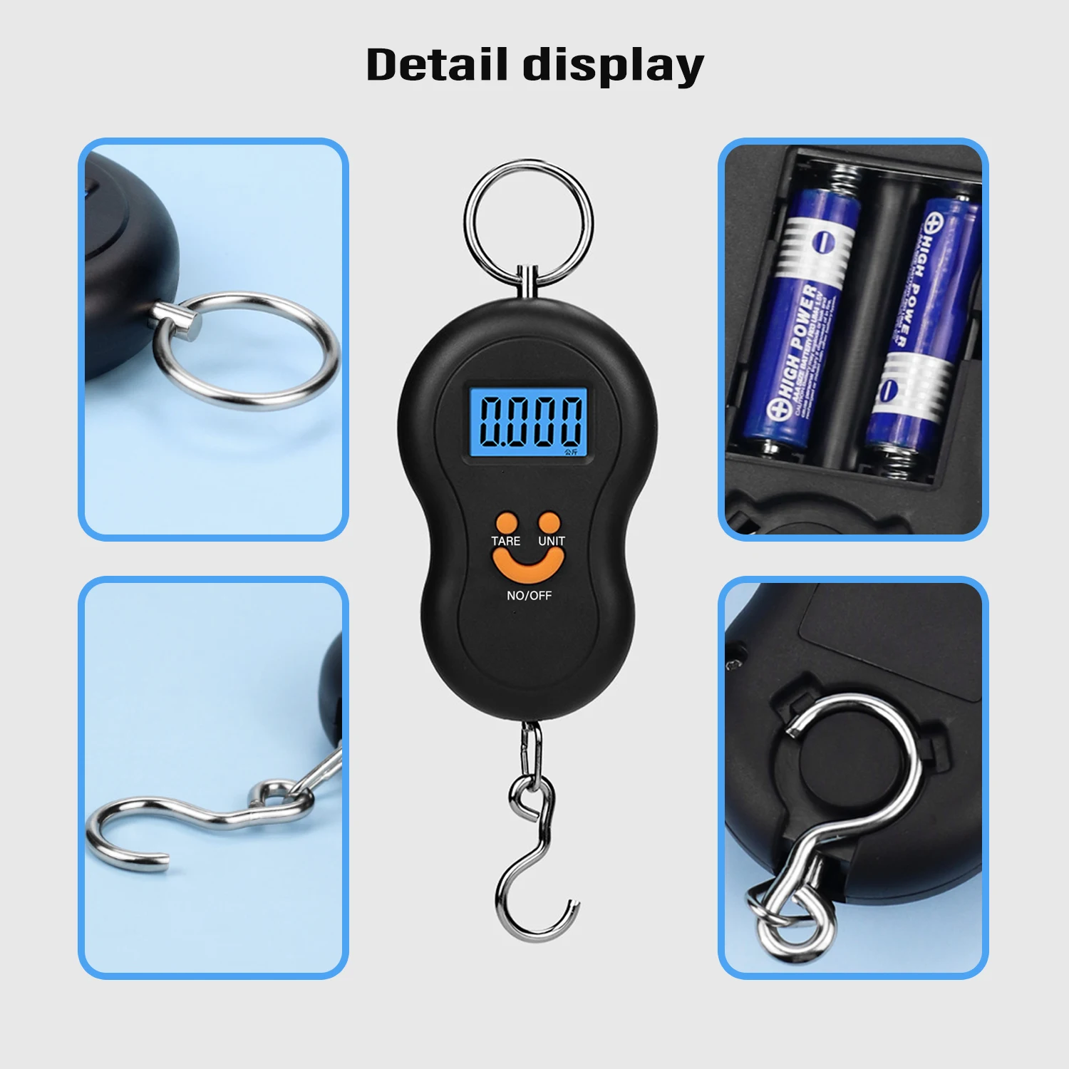 ميزان إلكتروني 50 كجم 10 جرام مقياس معلق LCD المطبخ الرقمي الخلفية أوزان الصيد مقياس الجيب موازين أمتعة السفر #5