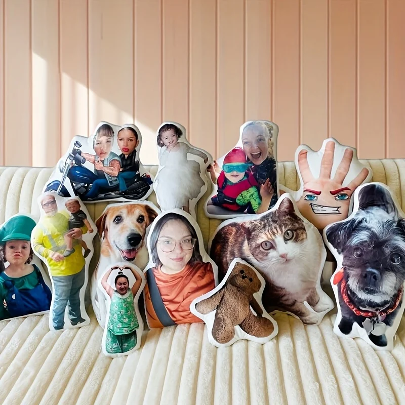 Custom Pet Photo Plush Pillow - Personalized Animal Shape Cushion Gift, Polyester Knit Fabric, Mixed Colors, S