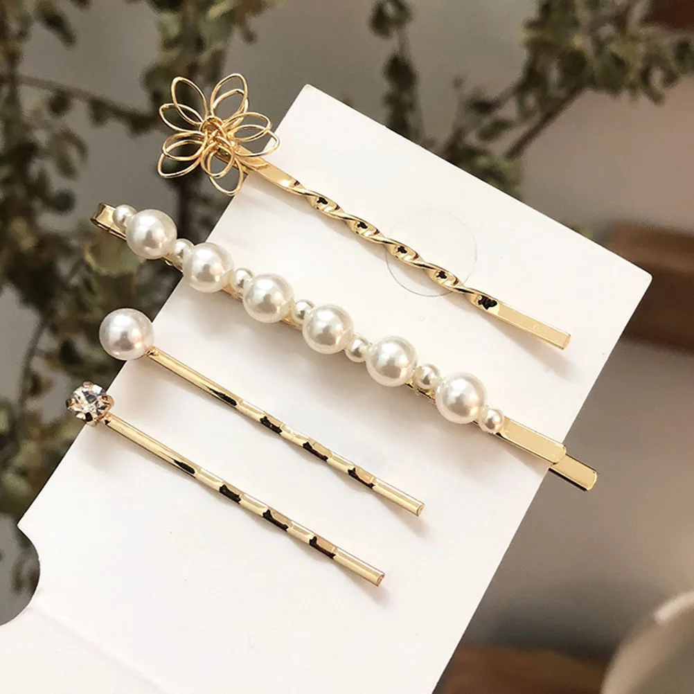

4 pcs Pearl Flower Hair Accessories Women Bobby Pins for Hairpin Barrettes Girls Elegant Design Suitable Hairstyle