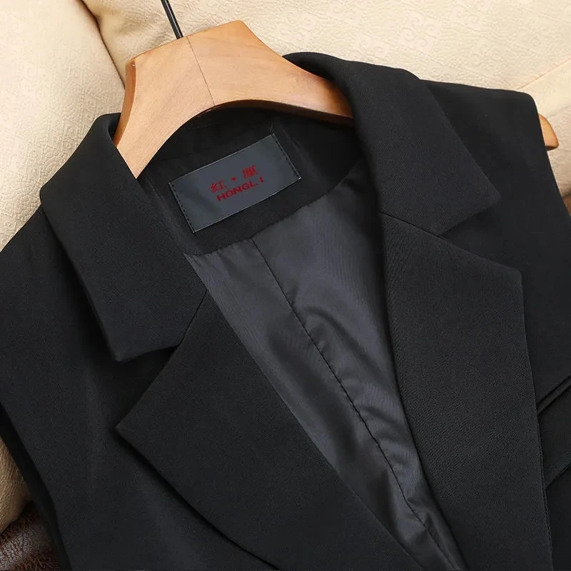 Black Vest Jacket Women's 2025 Spring Autumn New Fashion Korean version Suit Sleeveless Coat Female Versatile Waistcoat Tops