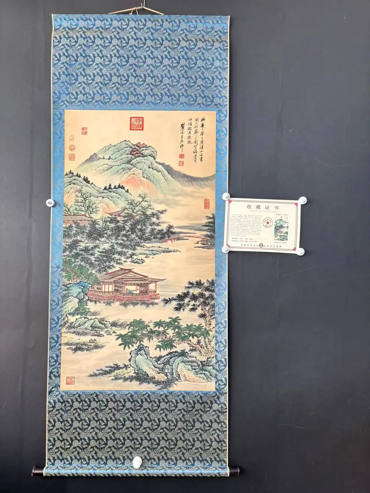 Antique Hand-painted Chinese Scroll painting,long axis of Landscape pine tree, #15,Home Decoration,best collection & adorn