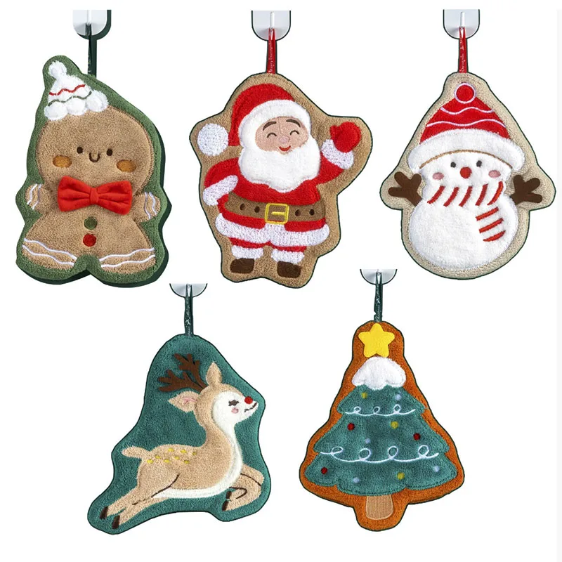 

5pcs New Christmas Towels Coral fleece New Year Hand Towel Kitchen Bathroom Soft Absorbent Hanging Towels Home Tool