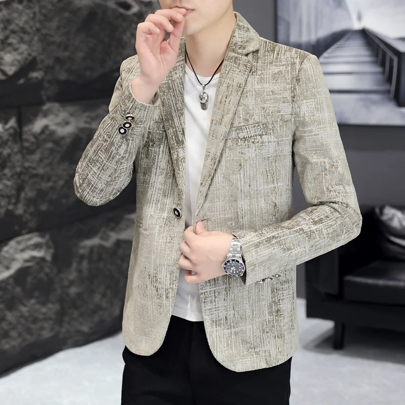 HOO  2024 Men's Slim Fit Autumn New Casual Printed   blazer