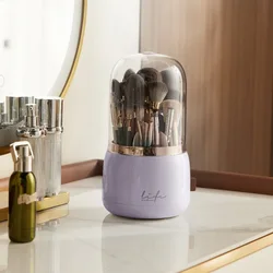 360°Rotating Makeup Brush Storage Box Portable Multifunction Dust Proof Desktop Lipstick Shadow Cosmetic Pen Holder Organizer