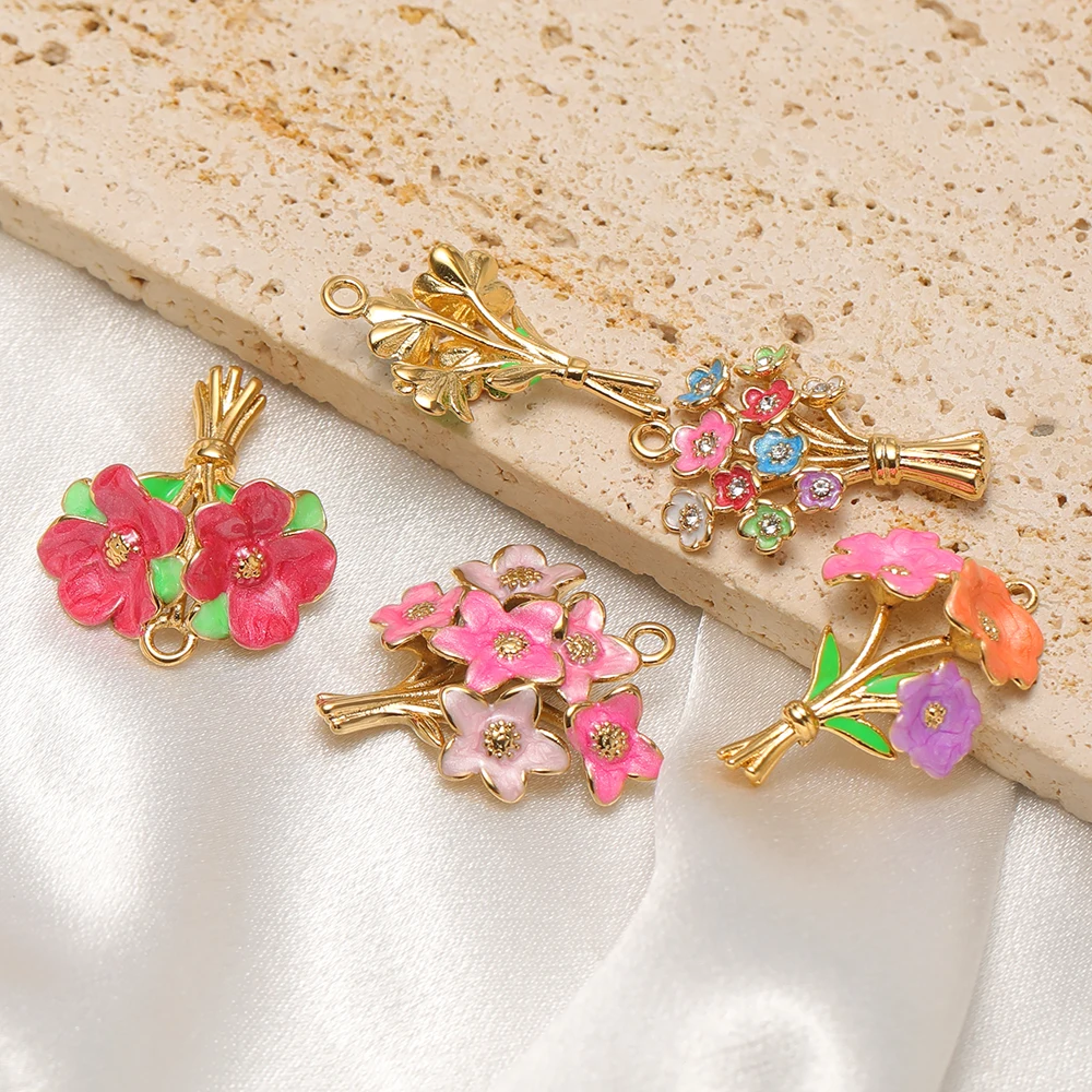 3 Stück Edelstahl-Emaille-Blumenanhänger für DIY-Schmuckherstellung: Rosen-Halskettenanhänger, Armband-Zubehör, Ohrringe für Frauen – Detail 5