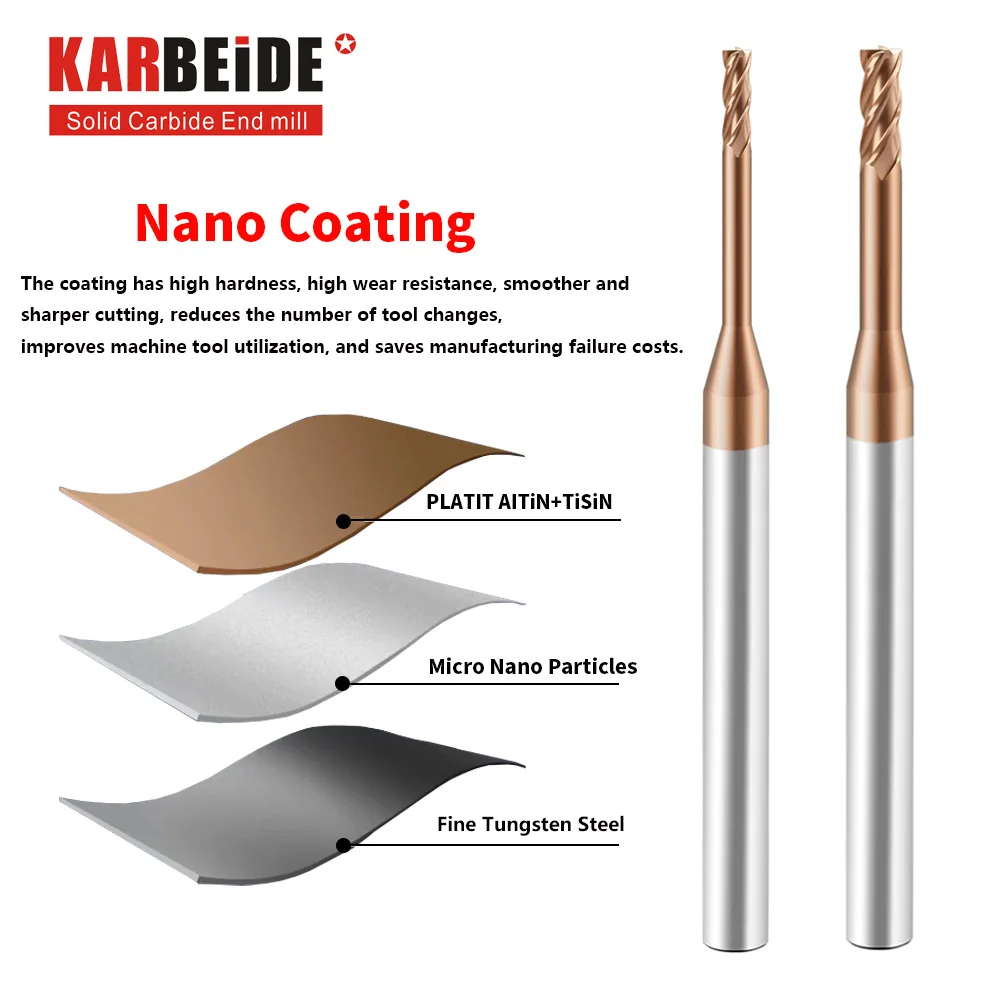 KARBEIDE Carbide Extended Flat End Mills Deep Groove Mills 4 Flute，Suitable for Side milling Slotting， for Milling Alloy Steels