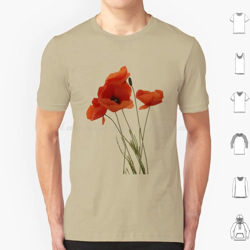 Red Poppies Wildflower Floral Bouquet T Shirt Big Size 100% Cotton Poppy Flowers Colorful Corn Poppy Floral Flower Flowers