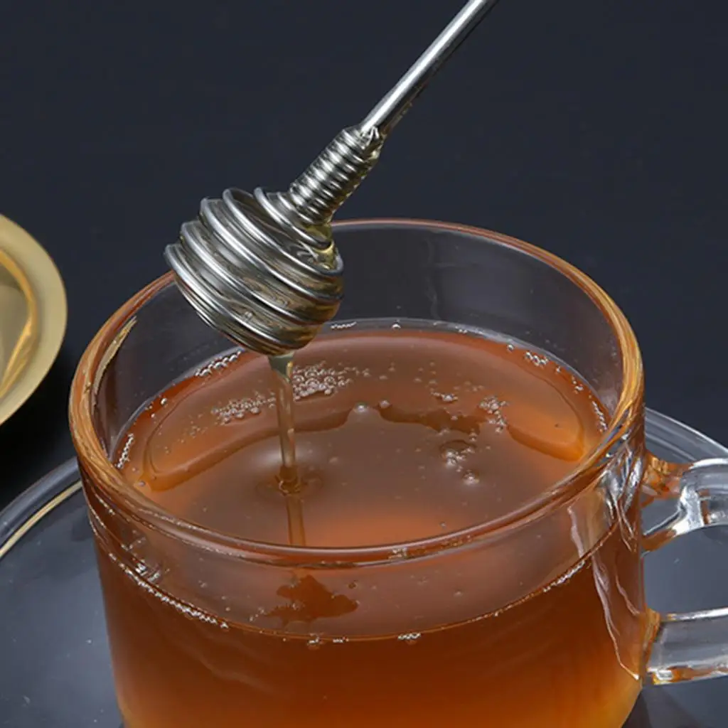 Cuchara Mezcladora de Miel de Acero Inoxidable, Juego de Cucharas de Cocina con Soporte, Herramienta Manual para Mezclar y Espumar Té, Tostadas y Pan