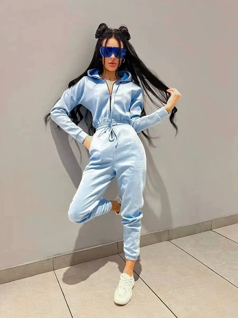 

Casual Hooded Dstring Ankle Jumpsuit Women's High Waist Long Pants Polyester Fiber Comfortable Leisure One-Piece Suit