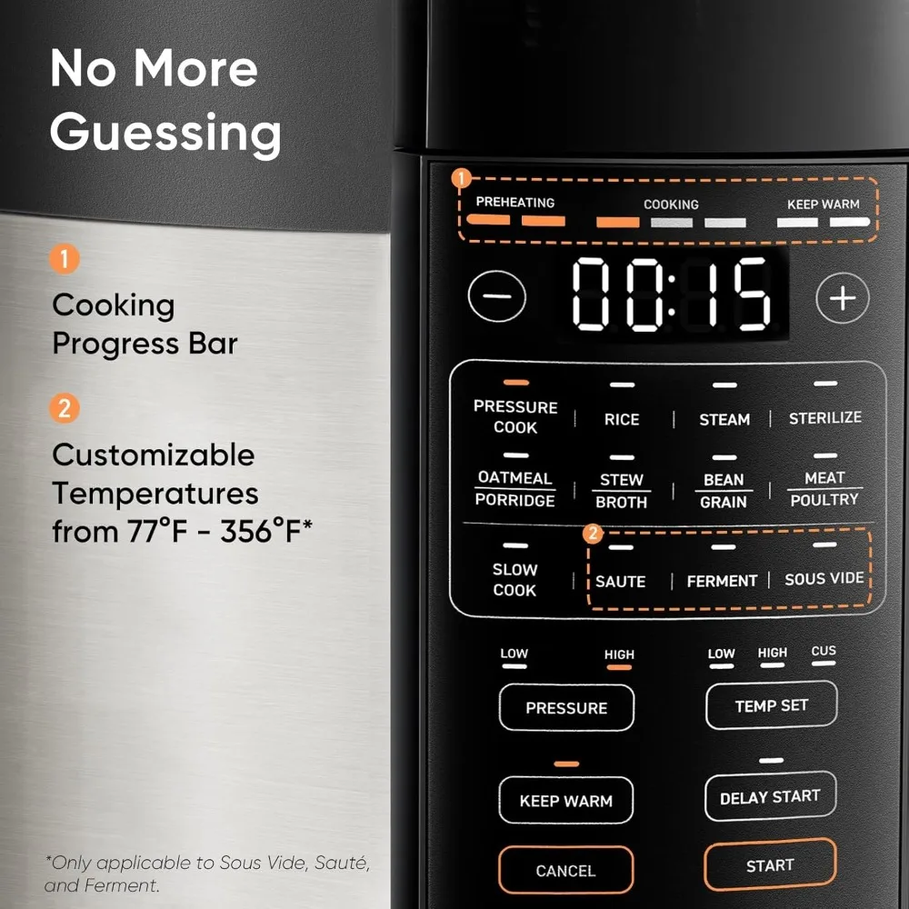 압력솥 6쿼트, 9-in-1 인스턴트 멀티 주방 가전, 더 안전한 통풍 디자인, 밥솥, 슬로우 쿠킹 냄비, 수비드