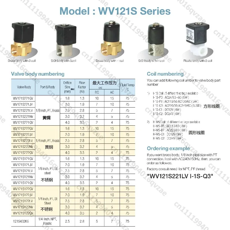 Original Two-way Valve WV121S222NV-H-WS-B7 220V