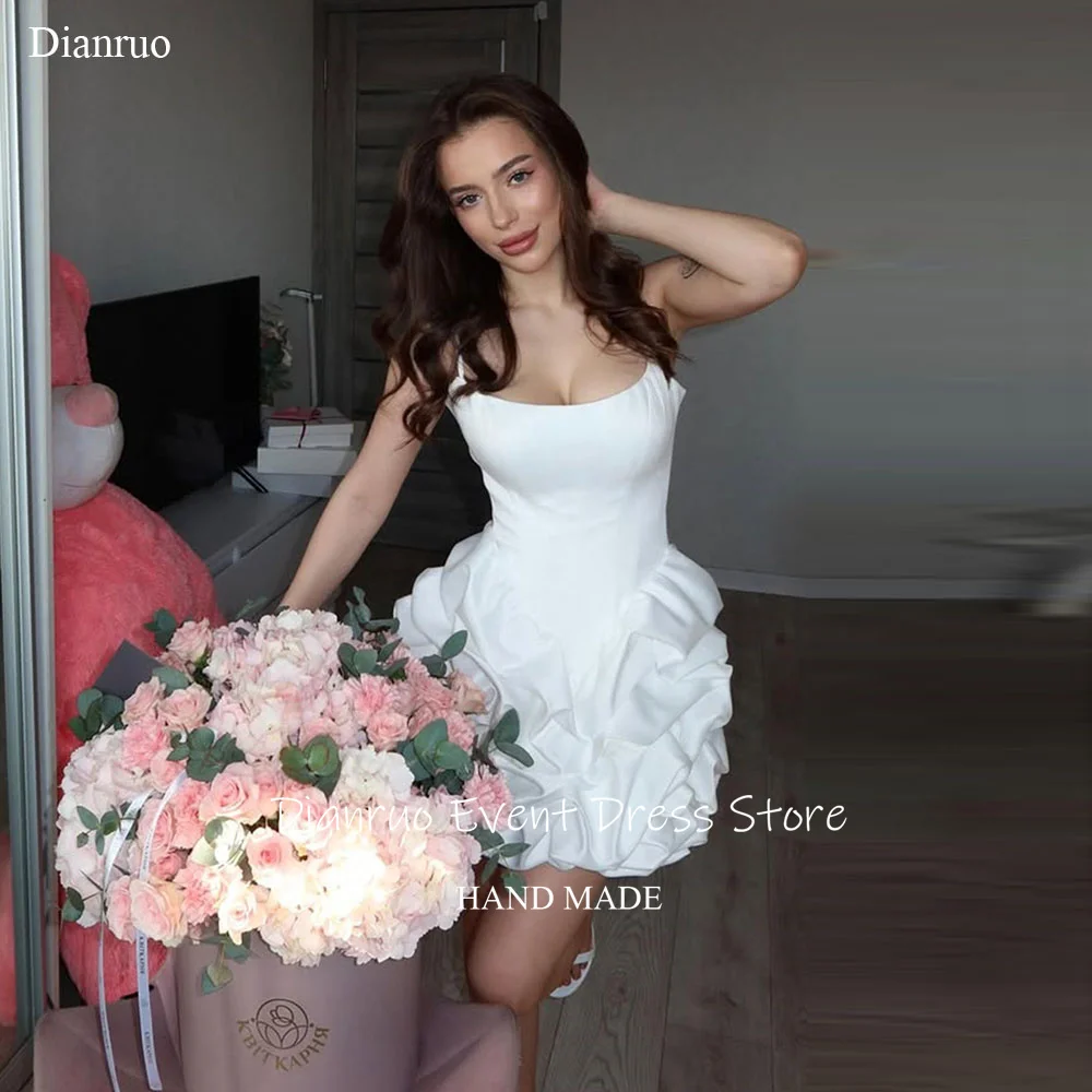 ชุดเดรสออกงาน Dianruo ผ้าซาตินจับจีบ สายเดี่ยว ไม่มีแขน แบบมินิ ชุดเดรสงานเลี้ยง ชายกระโปรงระบาย ปี 2025 รับตัดตามสั่ง