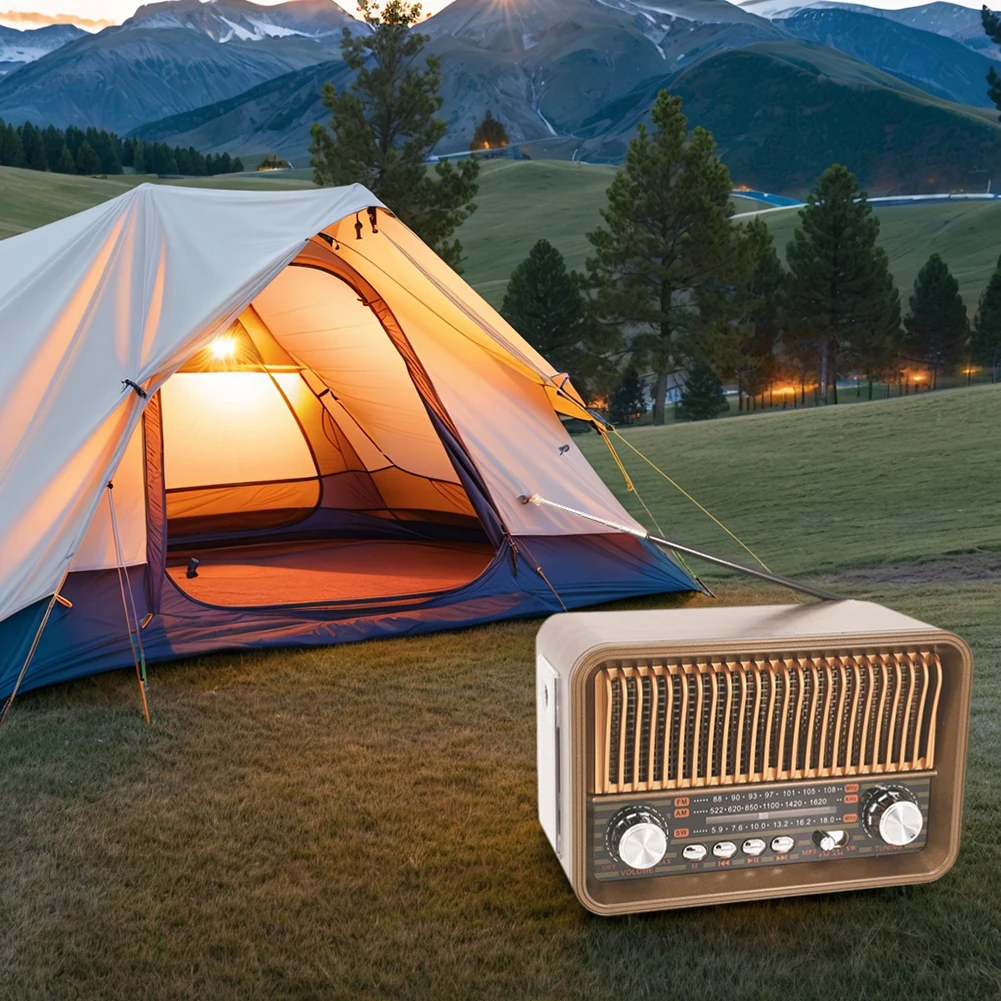 

Portable FM AM SW Radio with BT Speaker LED Flashlight Vintage Radio Support TF Card for Home Office