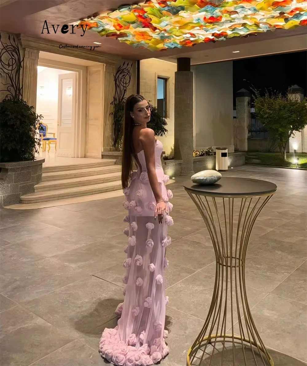 Avery Maßgeschneiderte 3D-Blumen, schulterfrei, ärmellos, Fischschwanz-Damenkleider für Hochzeit, Party, Luxus-2025, Ballkleidkleid