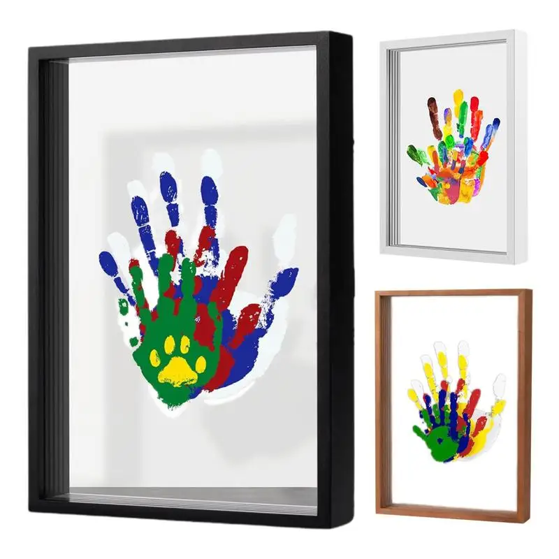 Family Handprint Wooden Frame Transparent Sheets Photo Frame Handmade Family Keepsake Clear Handprint Footprint Kit Decorations