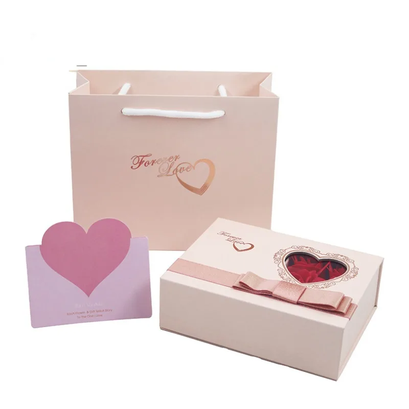 Jewelry Gifts Package Box With Soap Rose Flower For Necklace Ring Earrings Display Storage Case With handbag Valentine's Day