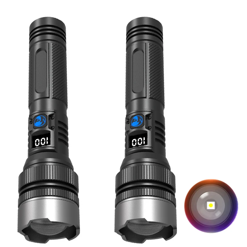 900000 LM Leistungsstarke LED-Taschenlampe, Zoom-Taschenlampe mit Digitalanzeige, tragbare wiederaufladbare Typ-C-Taschenlampen für Camping, Wandern