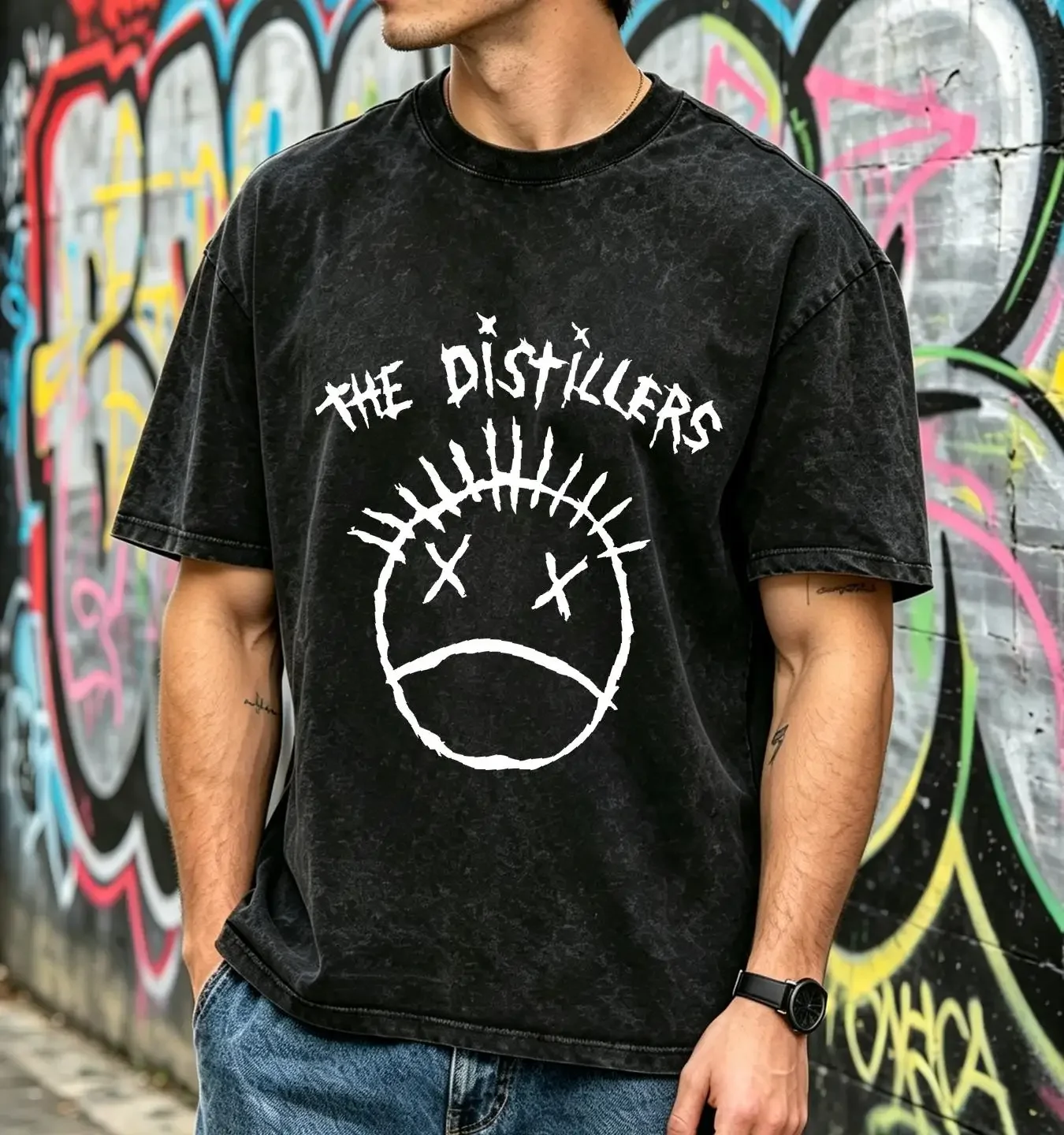 washed T Shirt HOT The Distillers rock band logo Black All sizes S 5Xl Q1369 vintage Washed homme Unisex designer clothes