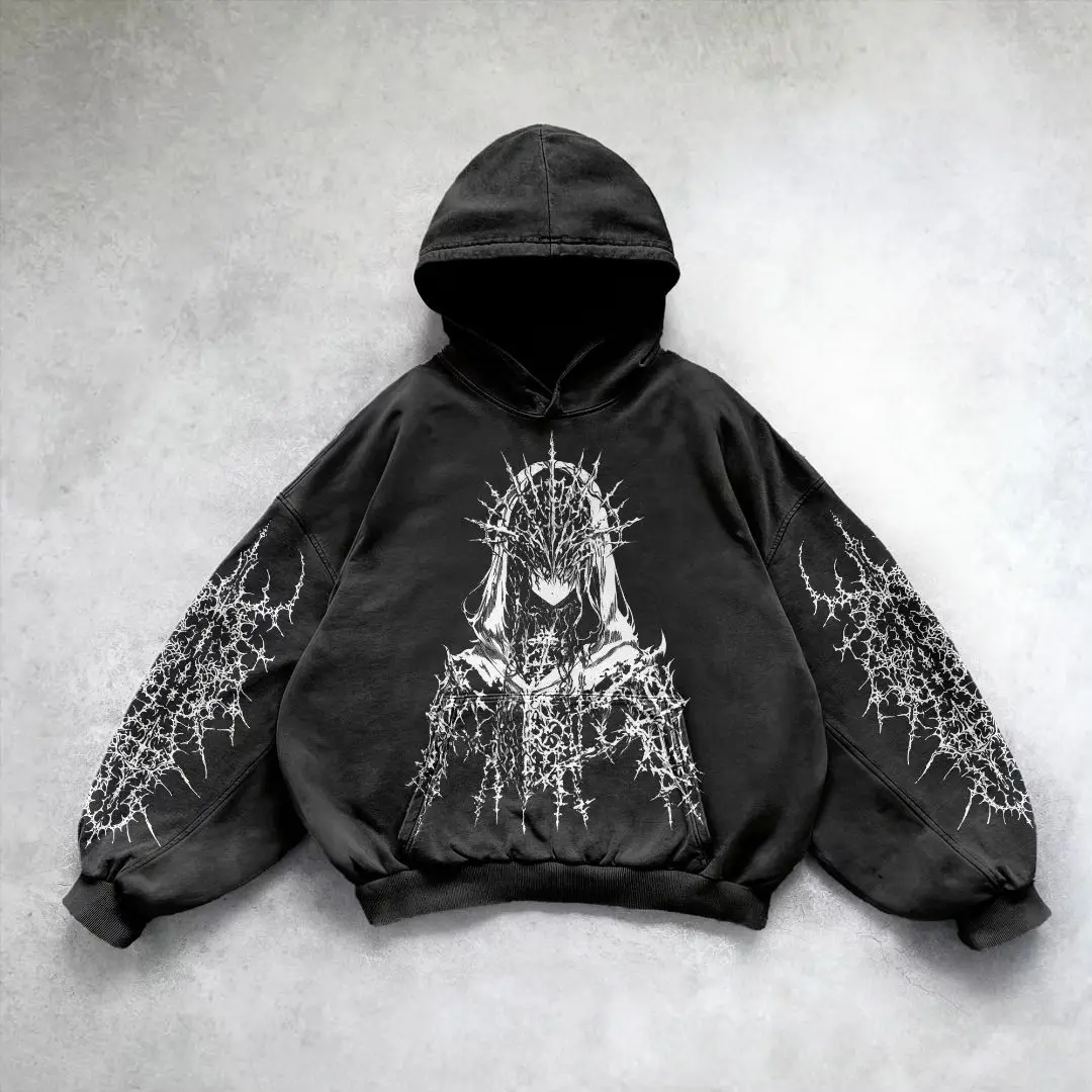 Harajuku punk angel gothic print hoodies women y2k tops oversized goth new goth streetwear sweatshirt hoodie couples men clothes