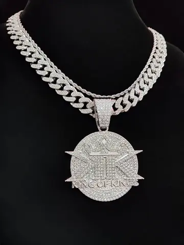 Men Women Hip Hop Round KING Pendant Necklace with 13mm Cuban Chain HipHop Iced Out Bling Hiphop Necklaces Fashion Jewelry