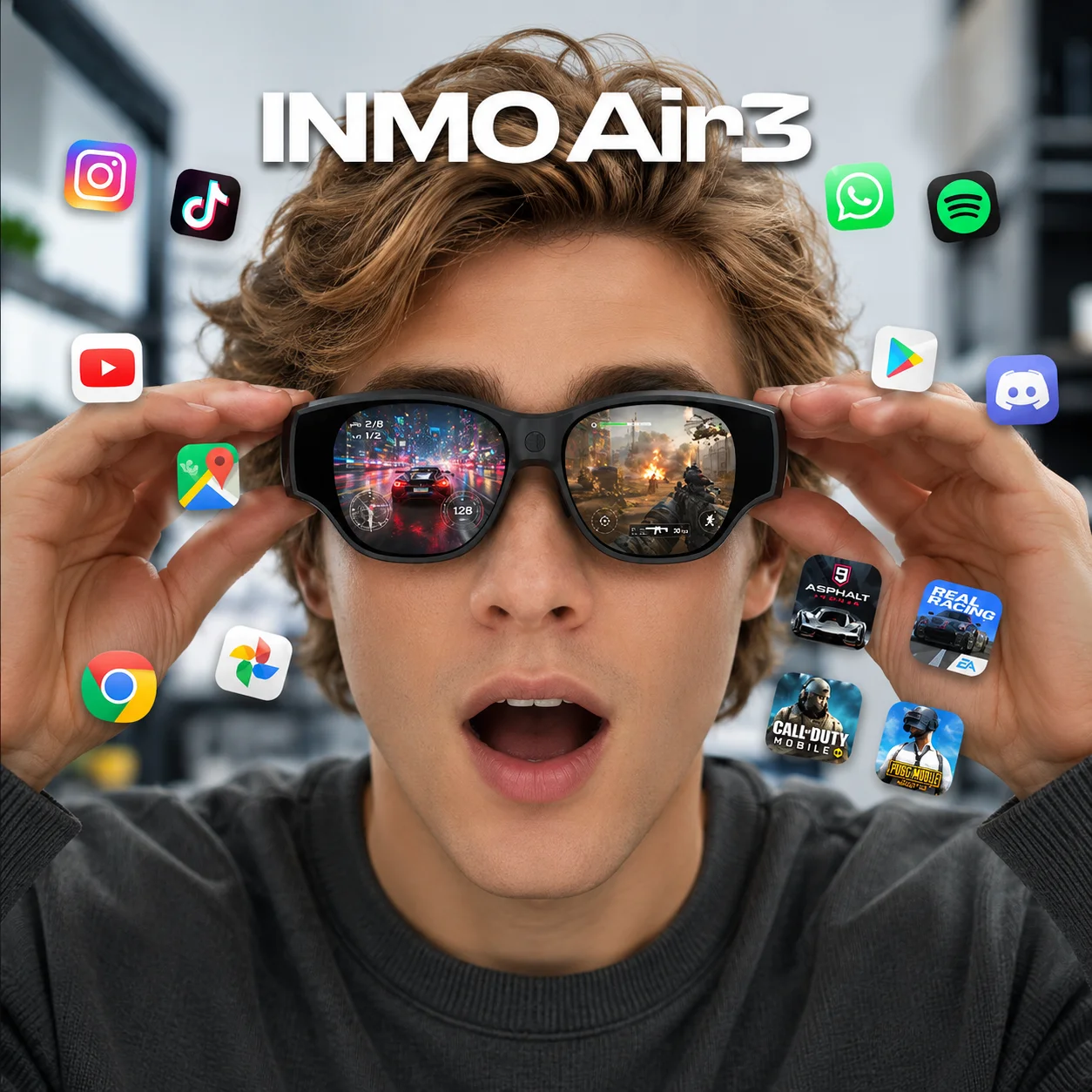 Wireless All-in-One AR Smart Glasses with 1080P Display Multi Screen AI Assistant for Business & Remote Collaboration