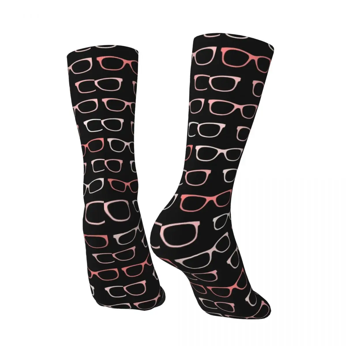 Pink Black Glasses Socks Hipster Eyeglasses Fashion Stockings Ladies Breathable Running Sports Socks Autumn Anti Sweat Socks