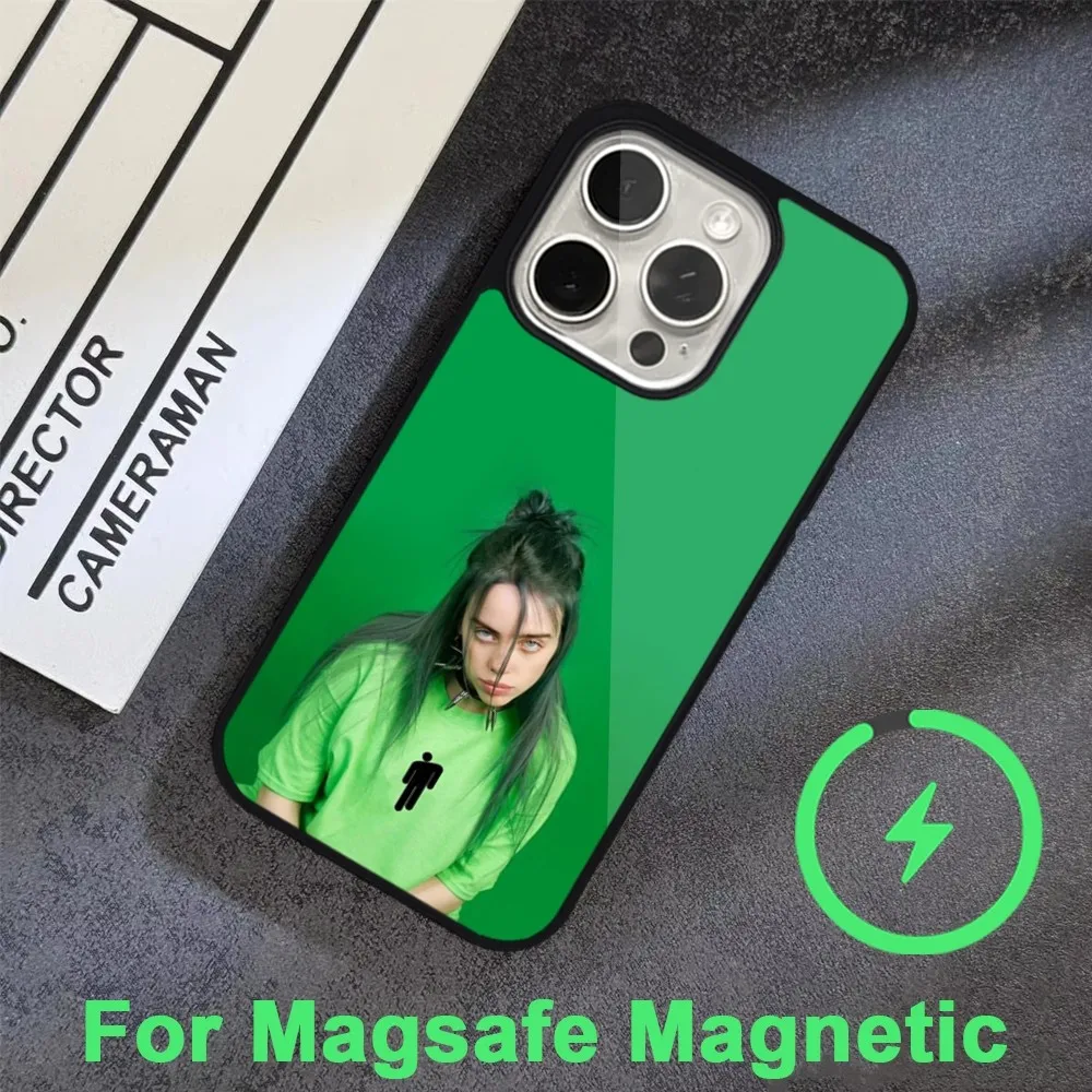 Hot B-Billie Singer Eilish Phone Case For iPhone 15 14 13 12 11 Pro Max Plus Magsafe Black Soft Cover